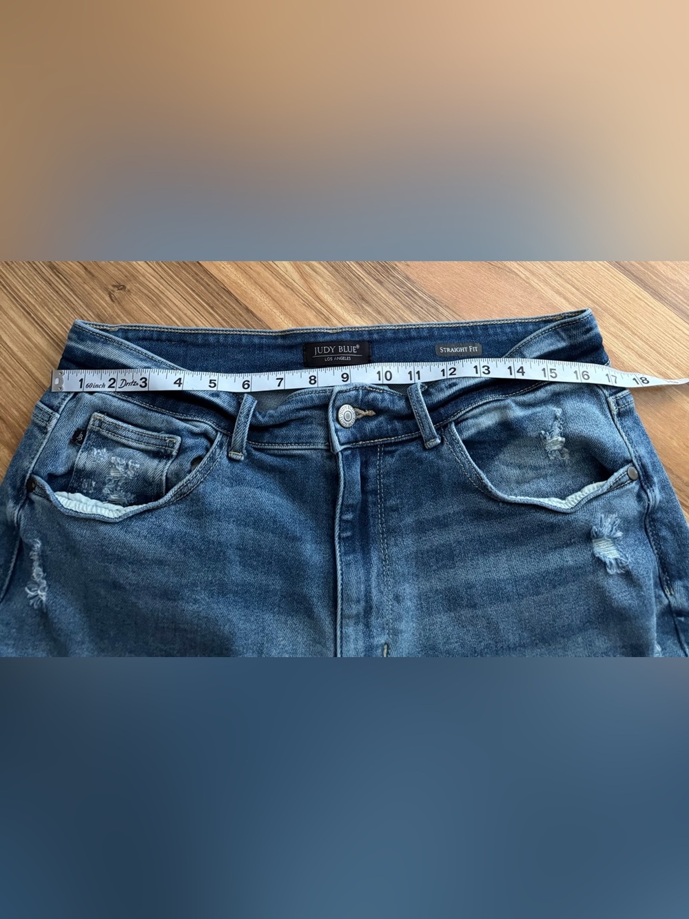 Judy Blue Distressed Straight Fit Ankle Jeans Stretch Medium Blue Wash Size 14W - Picture 9 of 9
